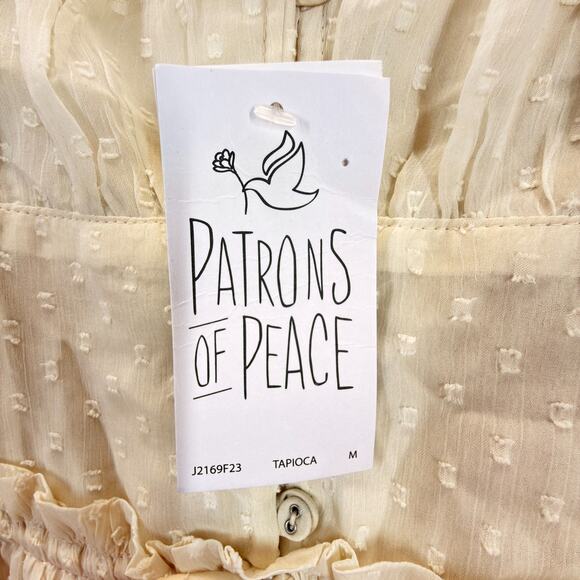 Patrons of Peace Boho Tiered Maxi Dress M Ivory Ruffles Buttons Sheer Prairie - Picture 5 of 10